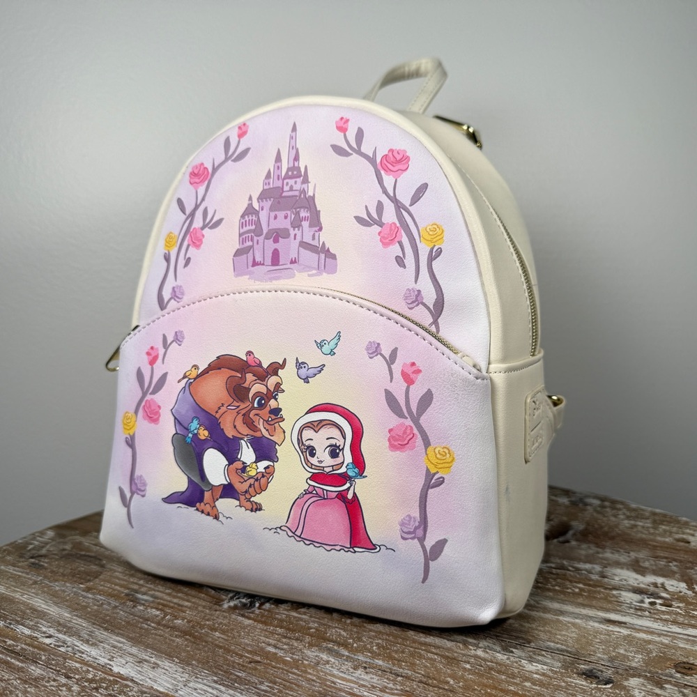 Disney Loungefly Beauty and the Beast Mini Backpack Belle & Beast Castle Winter